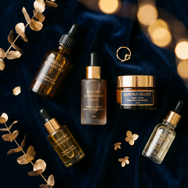 Premium dermatologist recommended skincare products flatlay